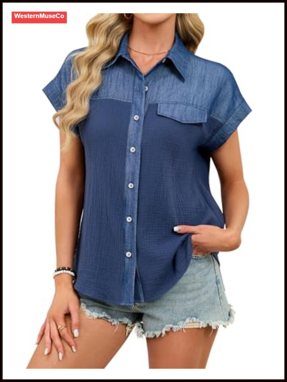Womens Button Down Shirt Short Sleeve Collared Blouse Business Casual Work Top